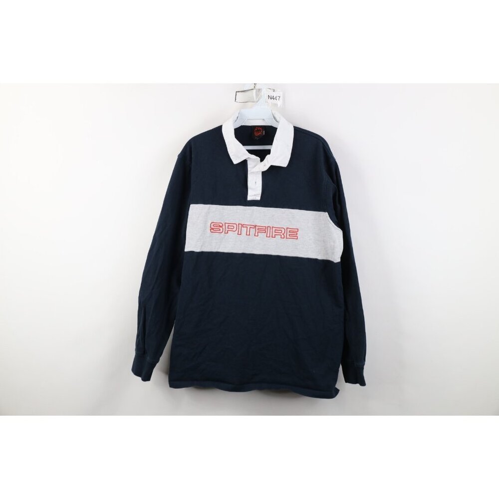 Vtg 90s Y2K Spitfire Skateboarding Mens Large Spell Out Long Sleeve Rugby Polo